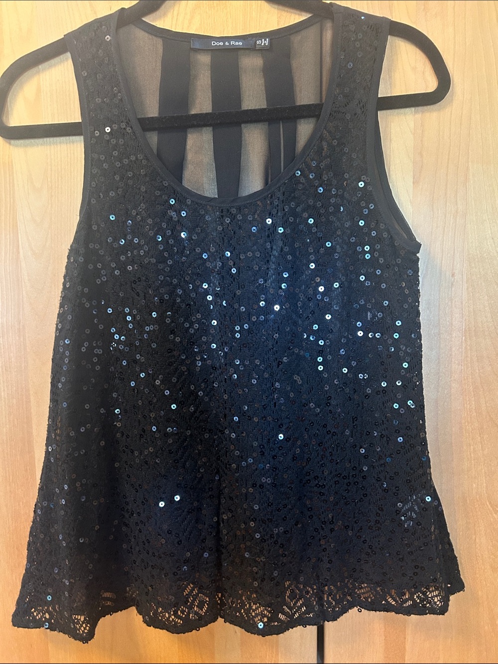 Doe & Rae Black Sequin Lace Camisole